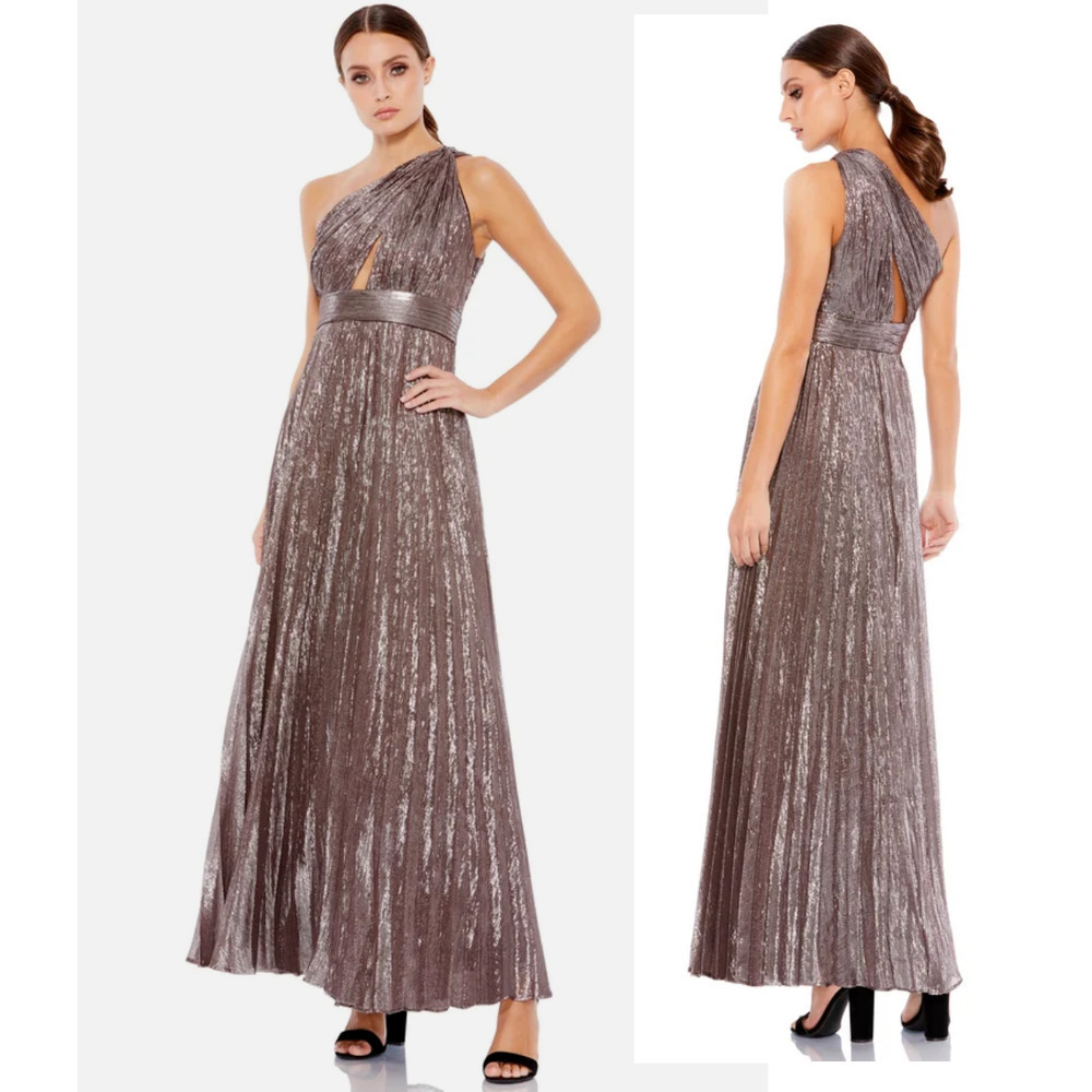 Ieena by Mac Duggal One shoulder pewter maxi dress 2149
